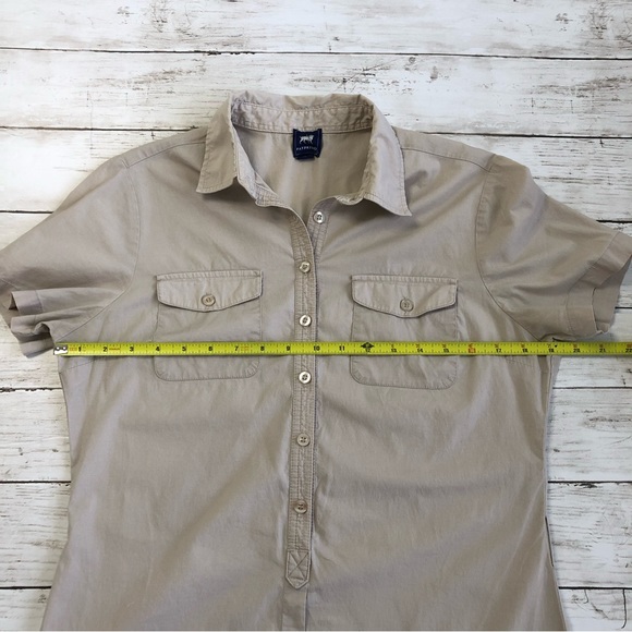 PATPRIMO Women’s Beige 1/2 Button Up Short Sleeve Midi Dress Sz 8 - Picture 7 of 10